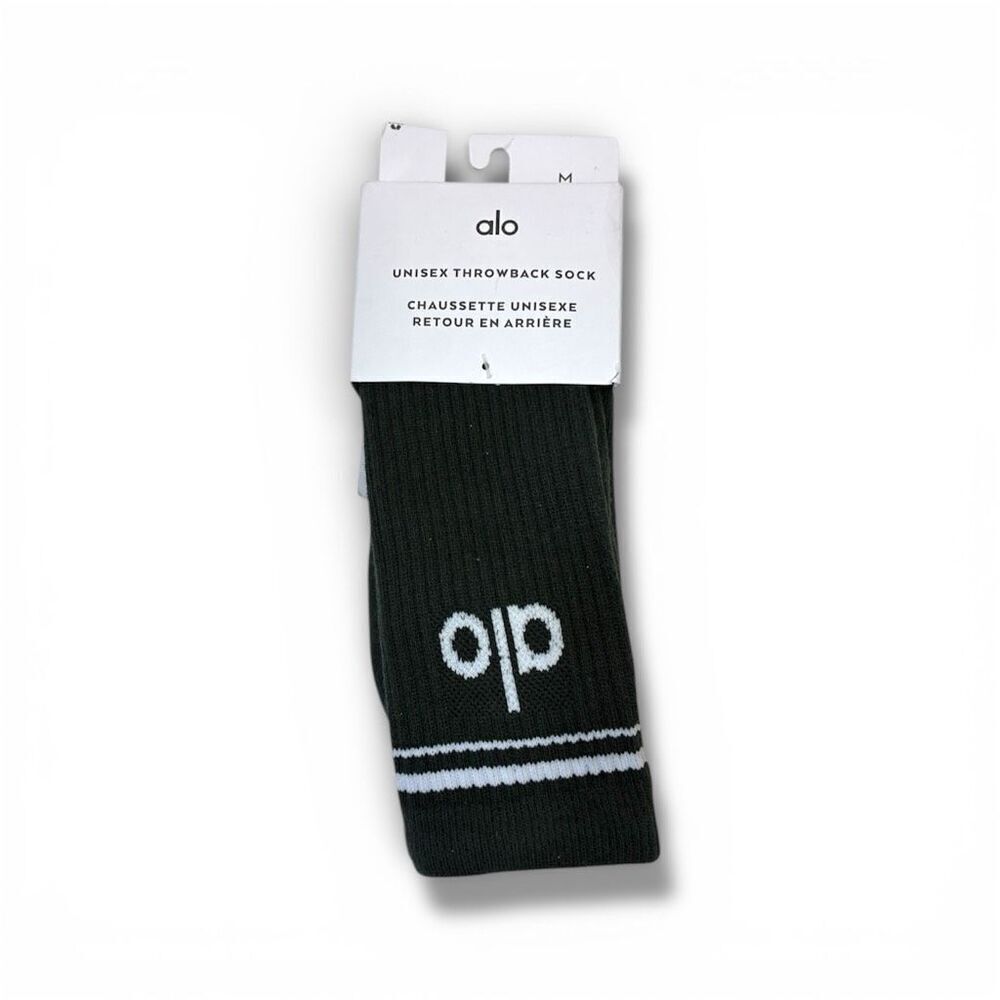 ALO Yoga NWT Unisex Throwback Sock in Charcoal Green/Ivory Size M